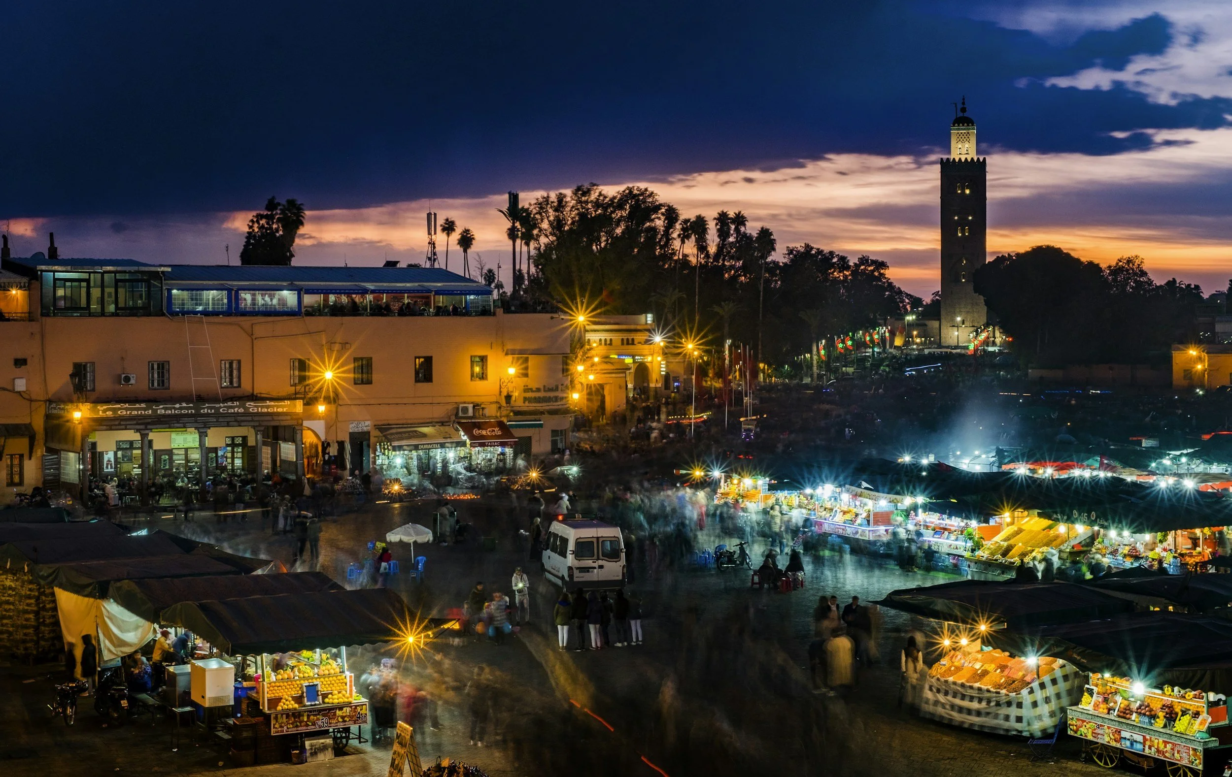 Jemaa el-Fna square at dusk in Marrakech Morocco