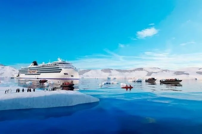 A Viking expedition ship near Antarctica