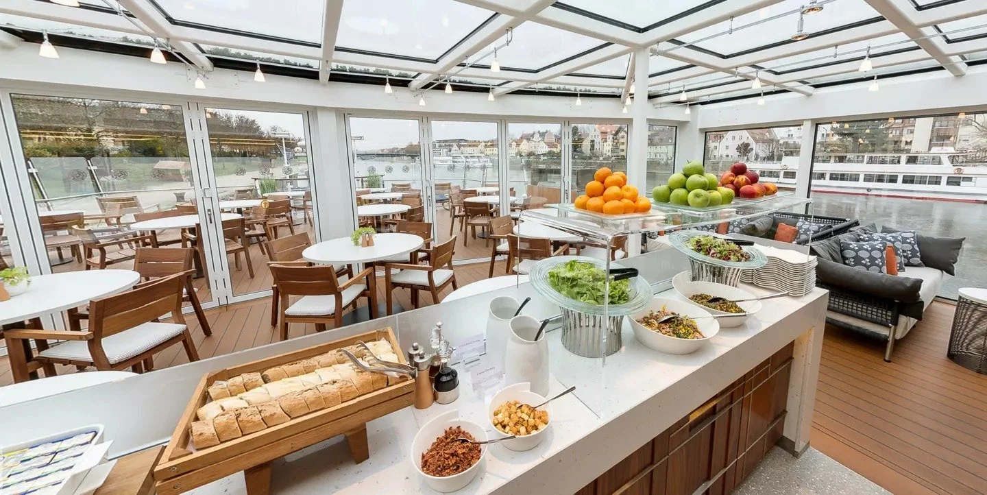 Scandinavian-inspired interior aboard a Viking cruise ship.