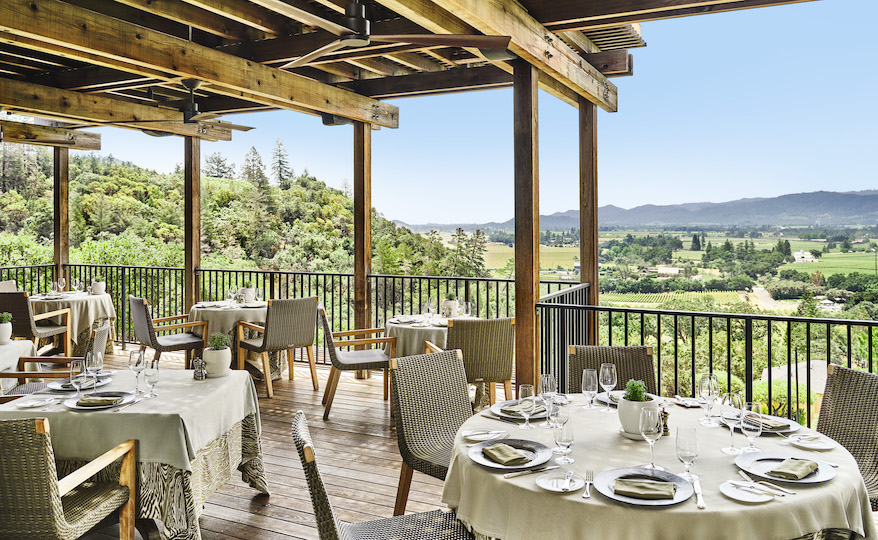 Terrace at Auberge du Soleil overlooking Napa Valley.