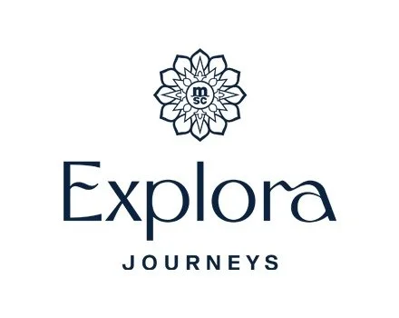 Explora Journeys logo with a floral emblem and the words 'Explora Journeys' beneath it.