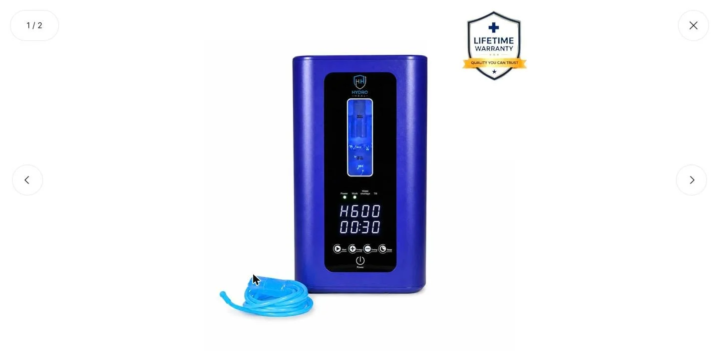 Hydro Heal molecular hydrogen inhalation (official manufacturer photo). Used bedside during red light or coil sessions, molecular hydrogen inhalation offers antioxidant support that helps reduce inflammation, boost energy, and aid recovery.