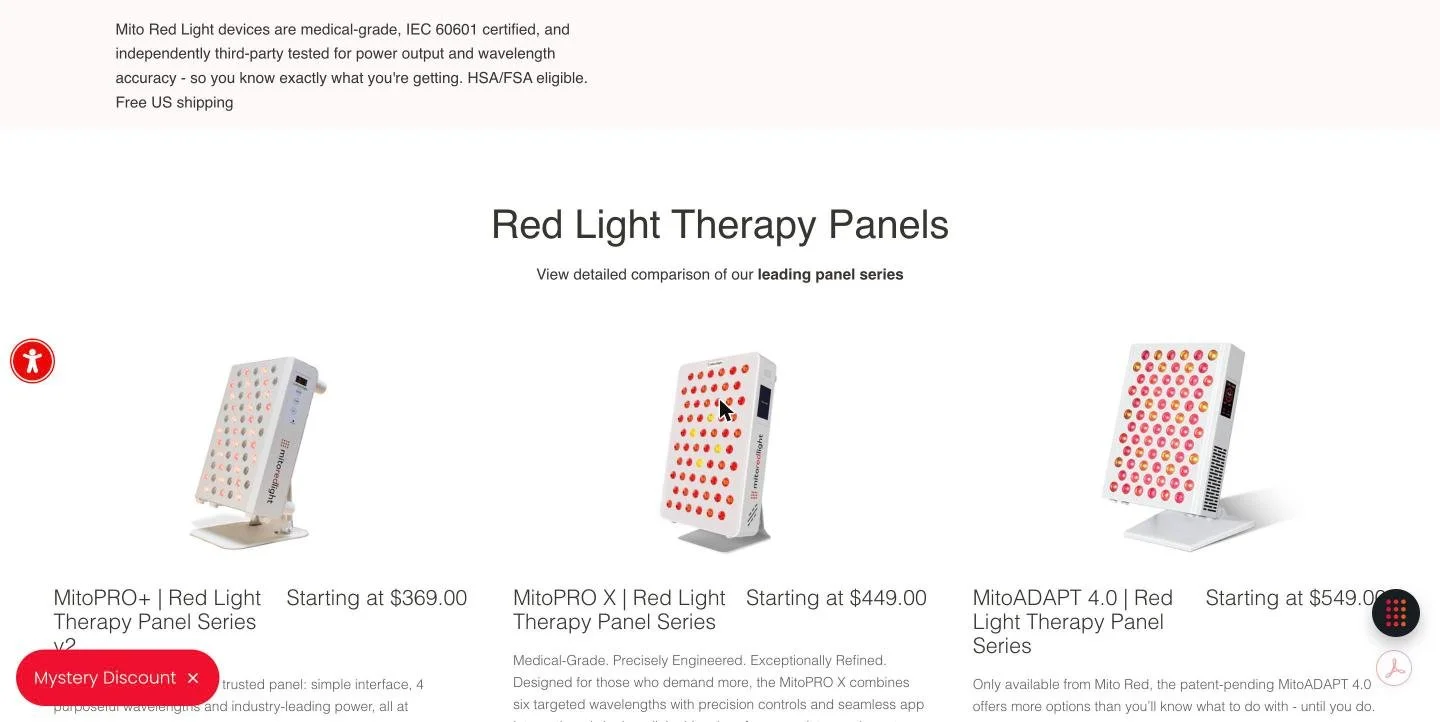 NIR Mito Red Light therapy panel (official manufacturer photo). Our medical-grade red light panel supports collagen production, improves skin tone, and speeds muscle recovery.