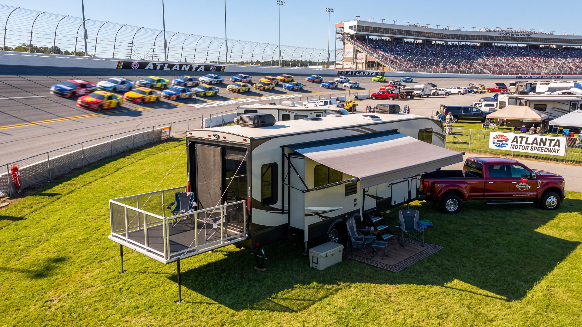 Luxury RV delivery at Atlanta Motor Speedway Echo Park Speedway