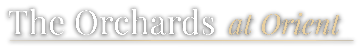 Text reading 'The Orchards at Orient' with stylized font and a black background.