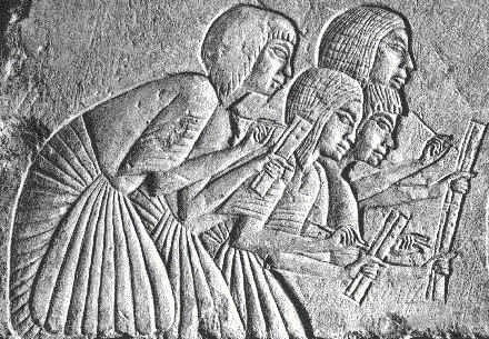 Egyptian Relief of Four scribes, from the tomb of Horemheb, Saqqara