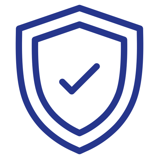 A blue shield with a checkmark inside, symbolizing security or protection.