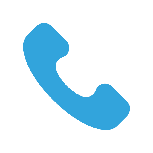 Icon of a blue telephone receiver on a black background.