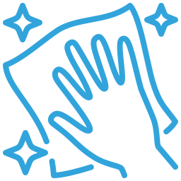 Icon of a hand holding a cloth or towel with sparkling stars around it.
