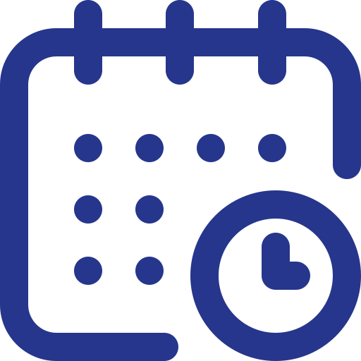 Icon of a calendar with a clock at the bottom right.