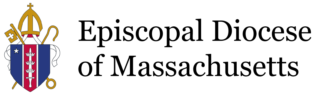 Logo of the Episcopal Diocese of Massachusetts, featuring a bishop's mitre, staff, shield with a white cross and three silver crosses, and the words "Episcopal Diocese of Massachusetts"