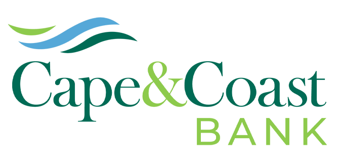 Logo of Cape & Coast Bank with stylized waves above the bank name.