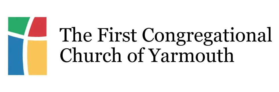 Logo of The First Congregational Church of Yarmouth featuring a multicolored cross and the church name