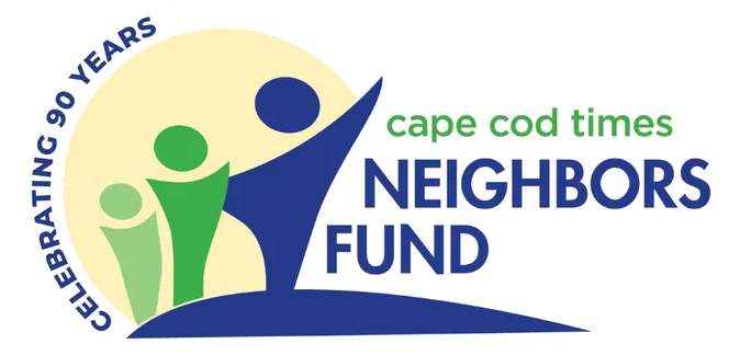 Logo for Cape Cod Times Neighbors Fund celebrating 90 years, featuring stylized figures and text.