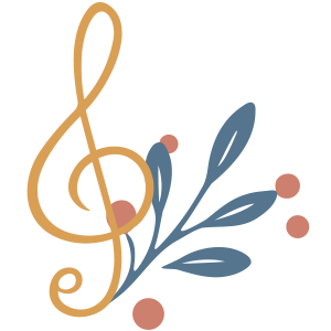 Stylized treble clef with floral and leaf elements in a decorative design.