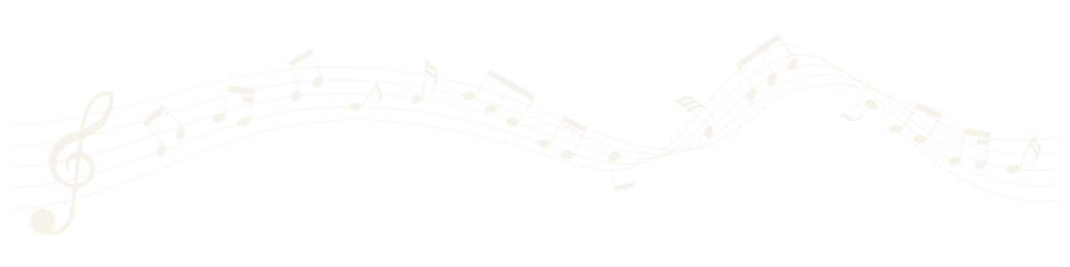 Musical notes floating on curving staff lines against a black background.