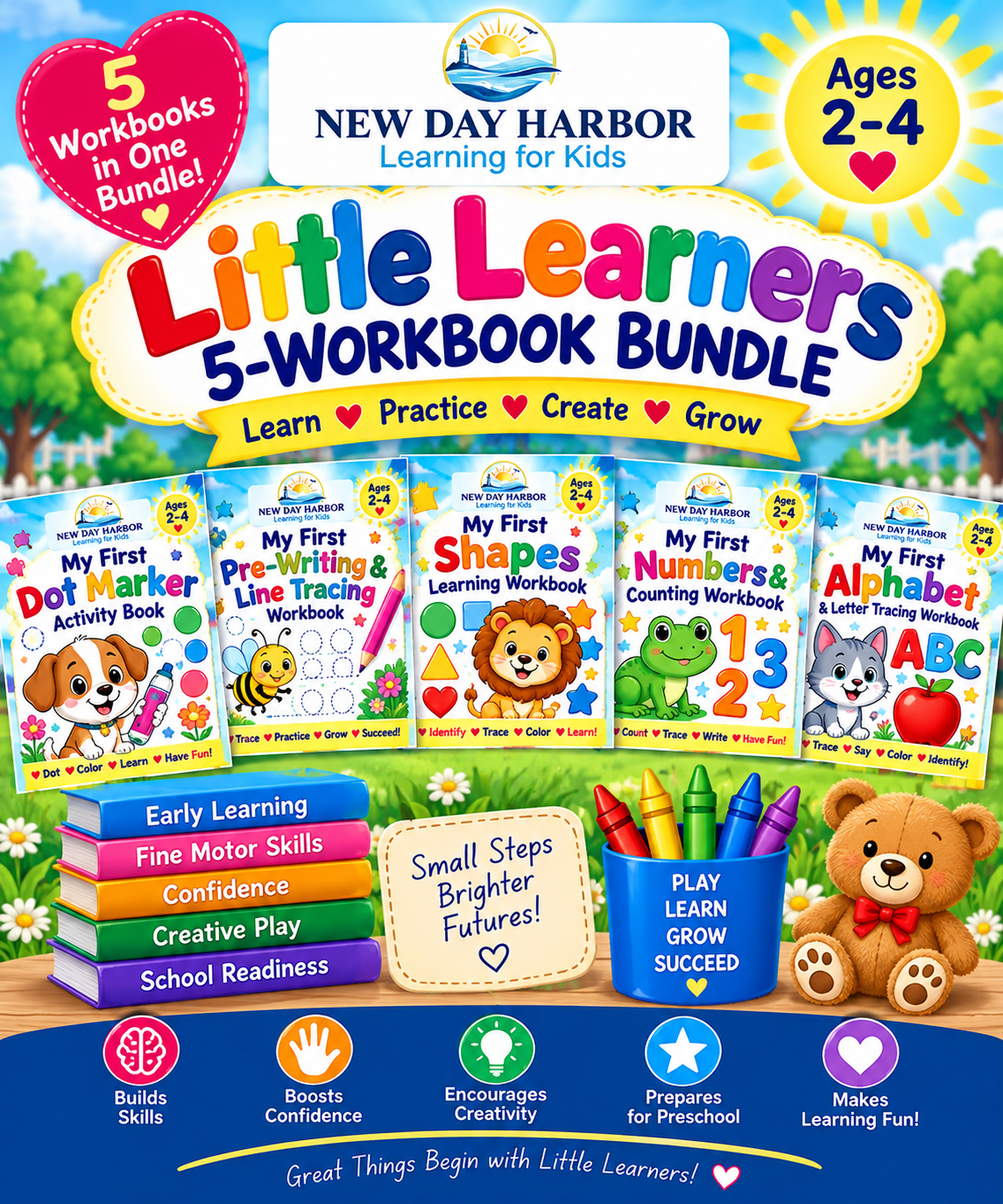New Day Harbor Little Learners: 5-Workbook Bundle – Ages 2–4