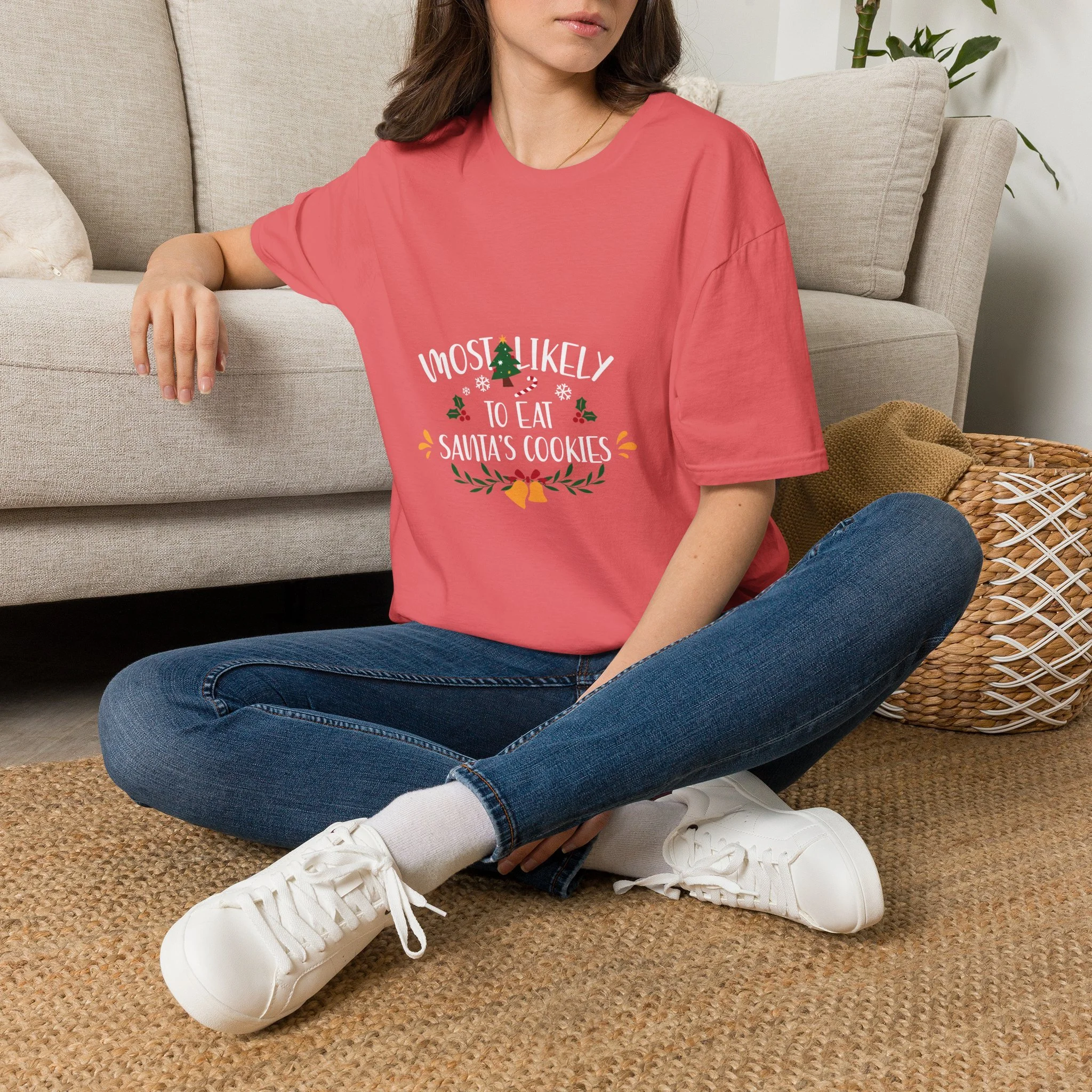 Christmas T-Shirt — "Most Likely to Eat Santa's Cookies" Holiday Graphic Tee