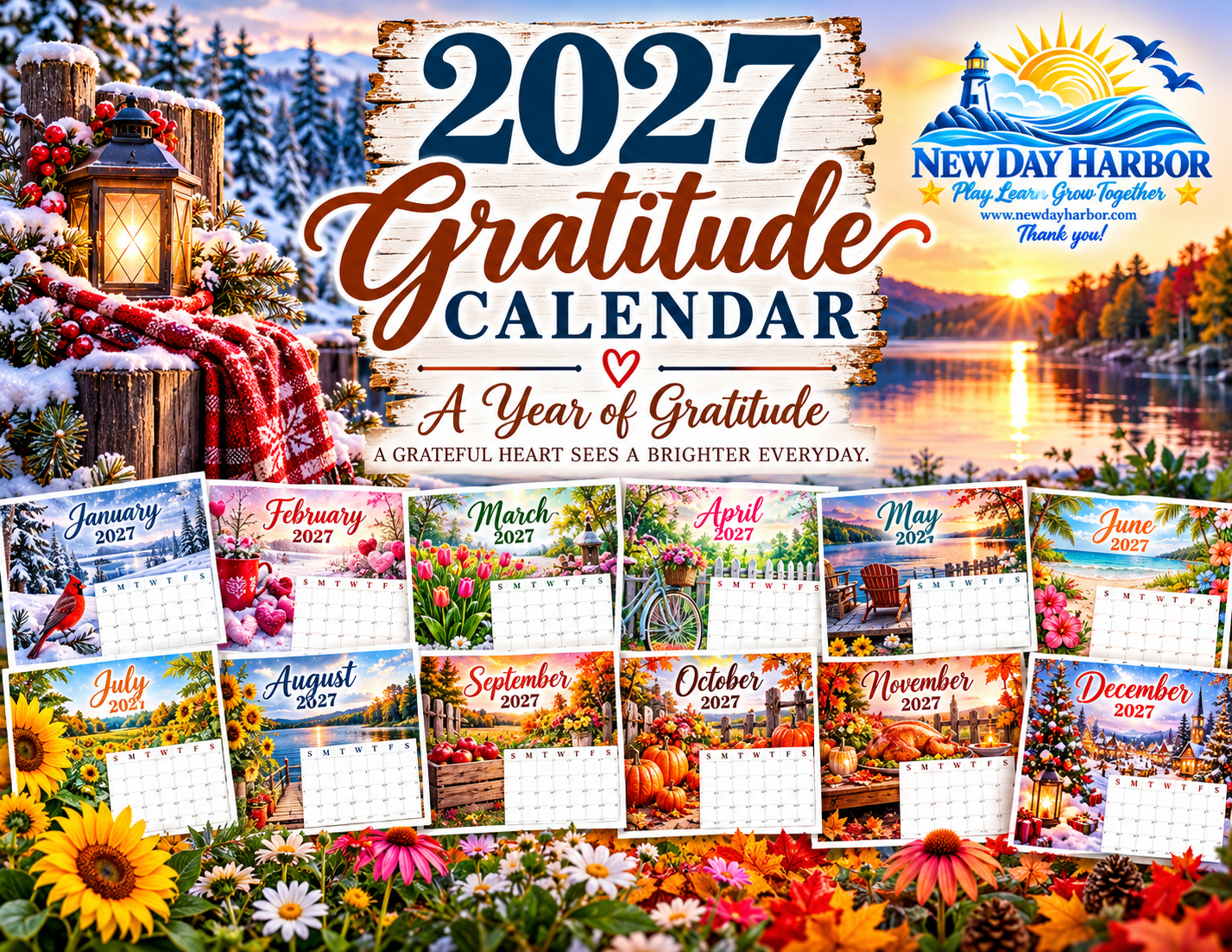 2027 Gratitude Calendar – Gratitude Monthly Printable Calendar