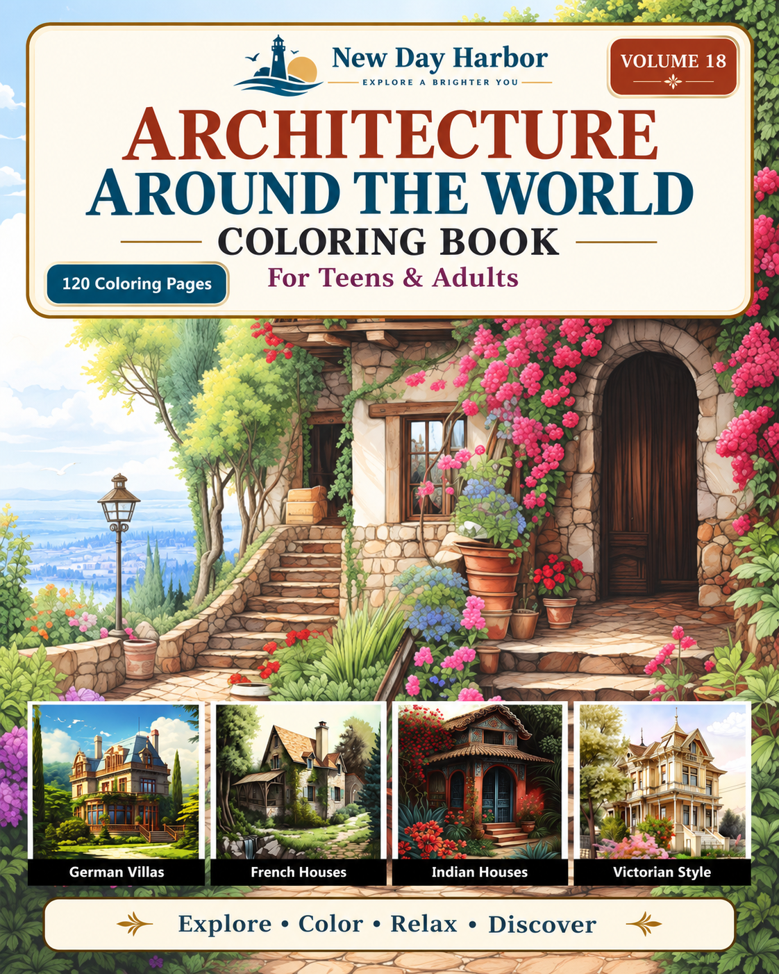 New Day Harbor – Architecture Around the World Coloring Book for Teens & Adults, Volume 18