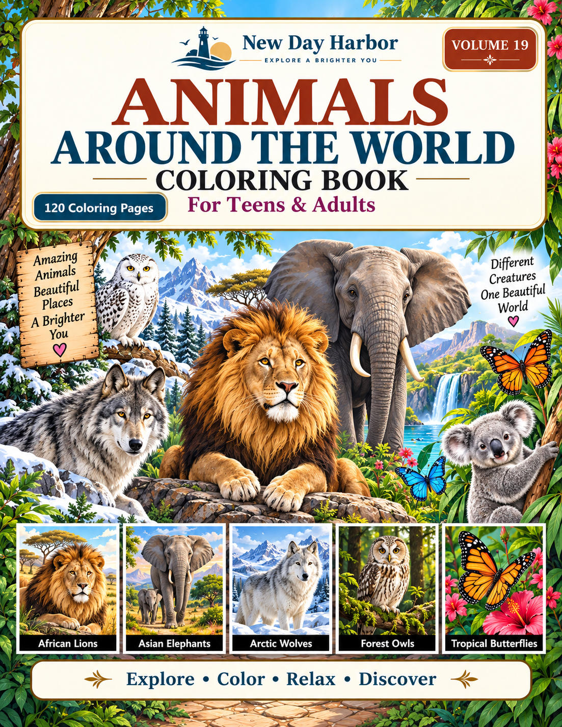 New Day Harbor – Animals Around the World Coloring Book for Teens & Adults, Volume 19
