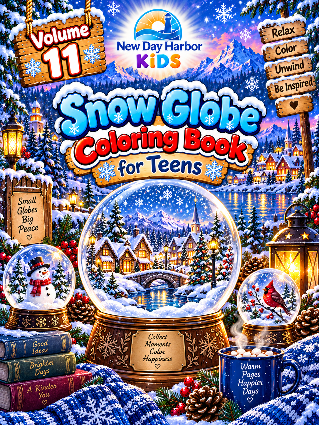 New Day Harbor – Snow Globes Coloring Book for Teens & Adults, Volume 11