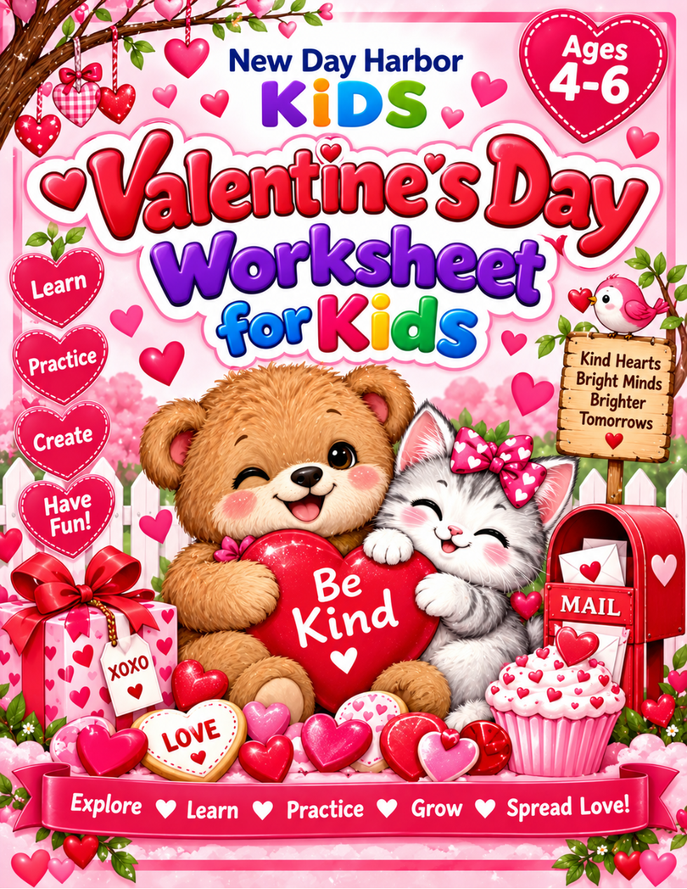 New Day Harbor Kids – Valentine’s Day Worksheets for kids, Volume 8