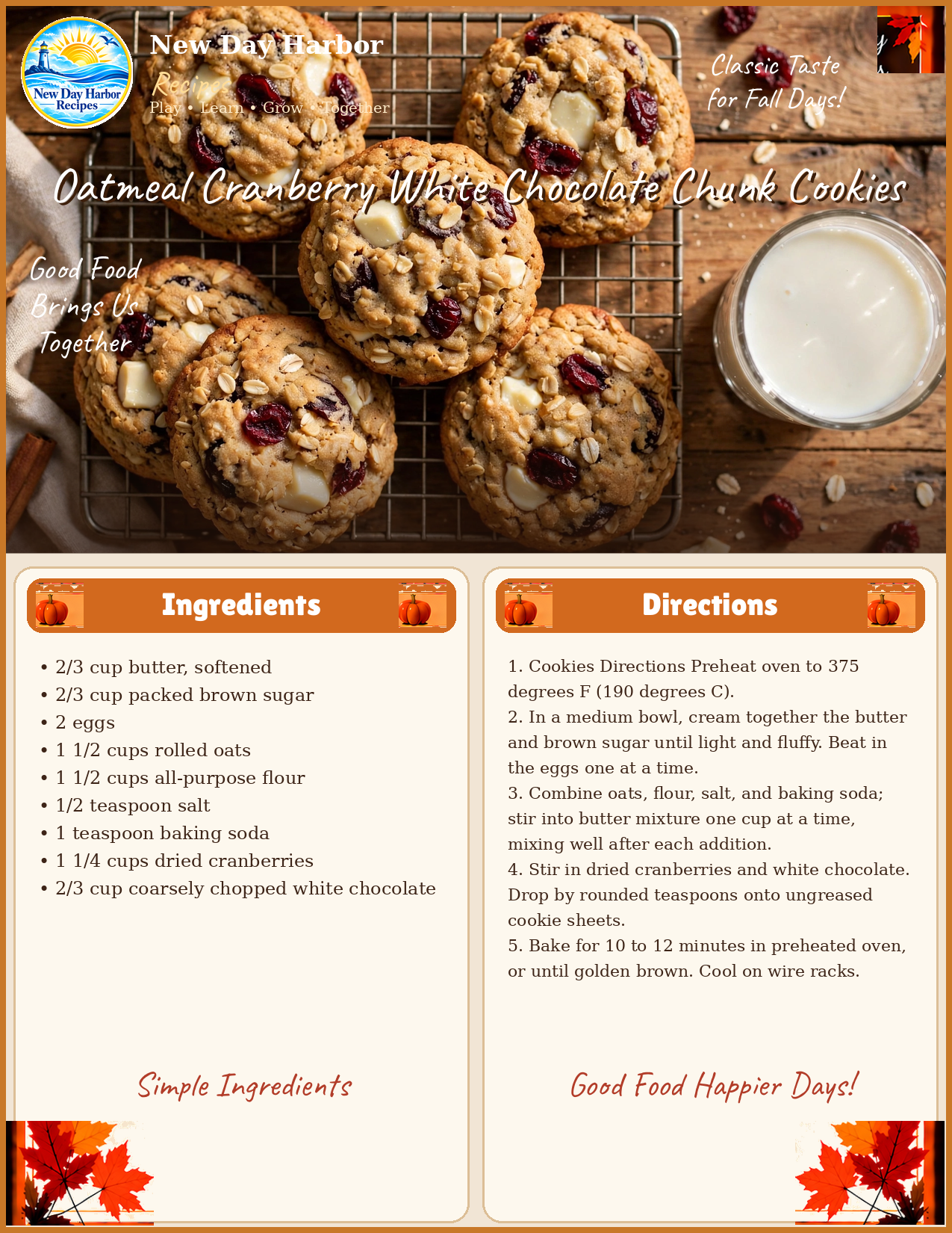 Oatmeal Cranberry White Chocolate Chunk Cookies – FREE Teaser Recipe Card