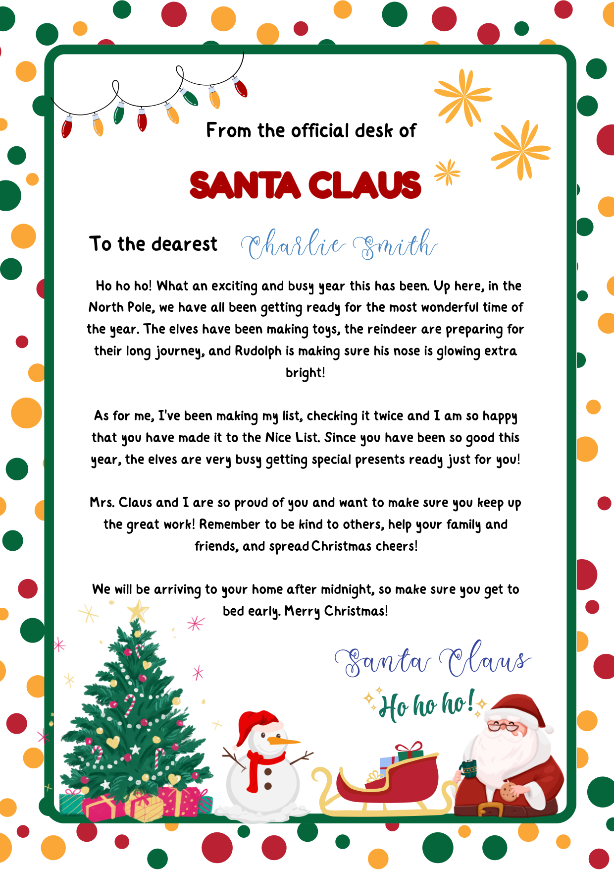 Personalized Letter From Santa — We Add Your Child's Name | Letter + Nice List Certificates (Digital Delivery)