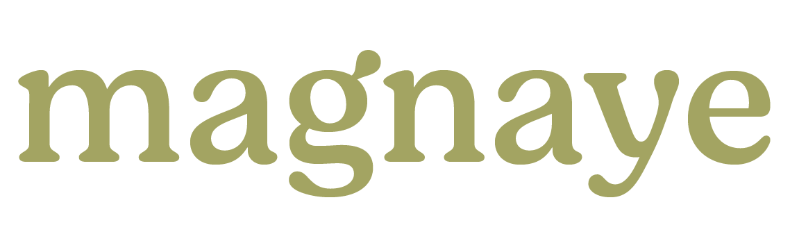 The word "magnaye" displayed in large, bold, olive-green letters on a black background.