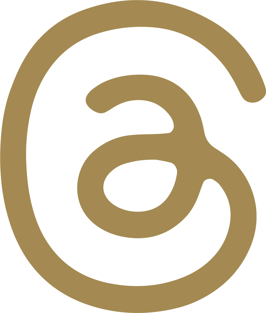 Threads icon large black circle with a stylized gold letter 'G' inside.