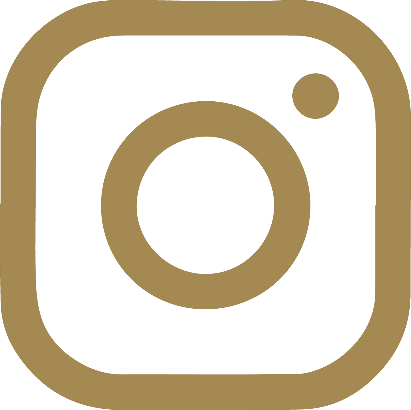 A minimalist instagram logo icon of a camera with a black background, gold outline, and a white circle representing the camera lens.