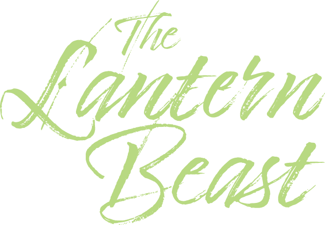 Stylized text reading 'The Lantern Beast' in light green cursive font.