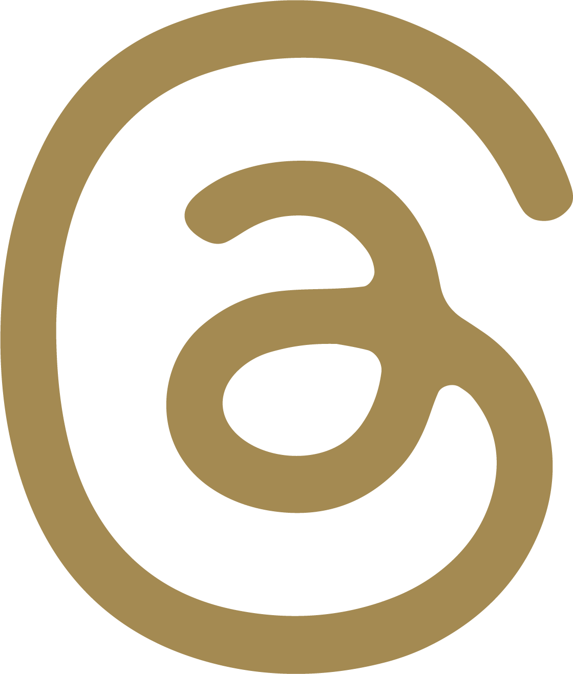 A stylized Threads icon in gold color on a black background.