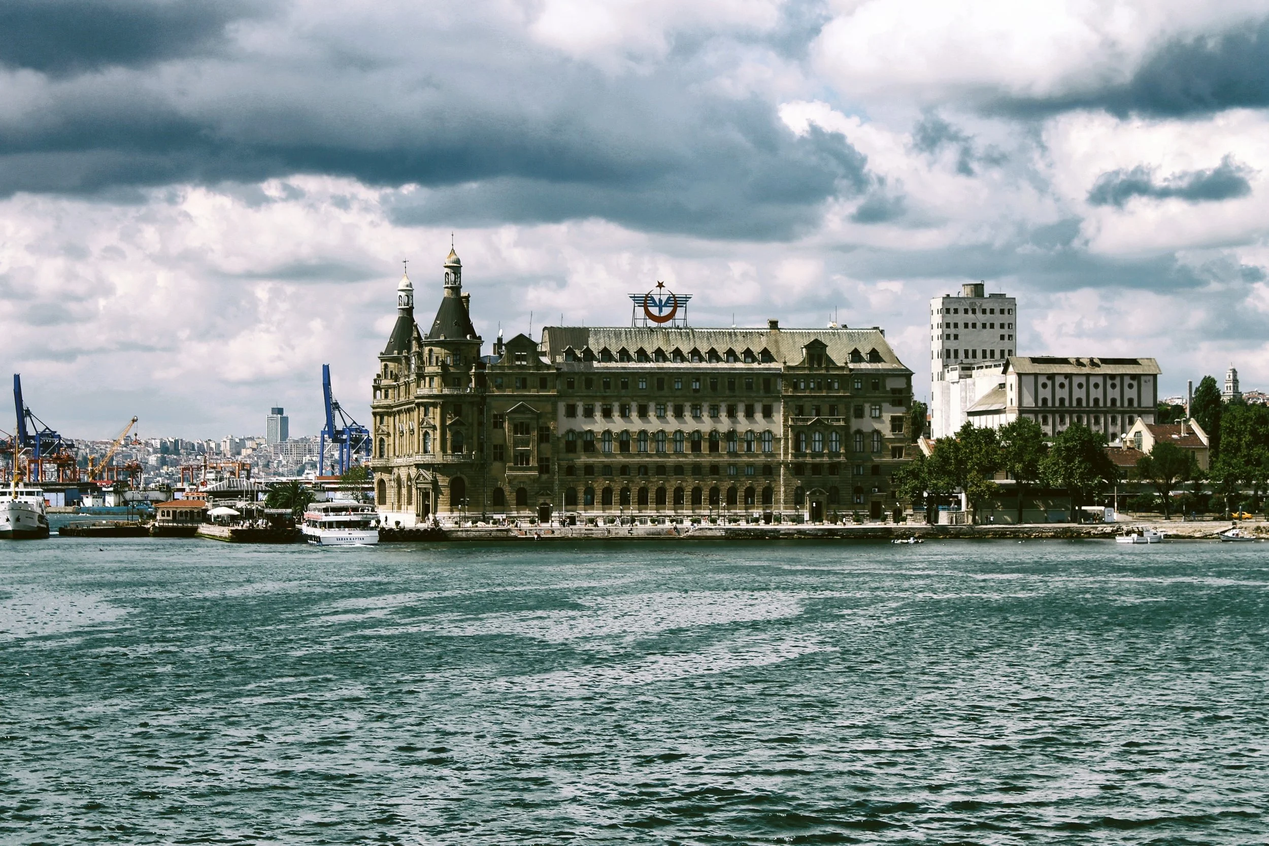 Haydarpaşa Station on the Bosphorus shore under a stormy sky, Kadıköy, Istanbul