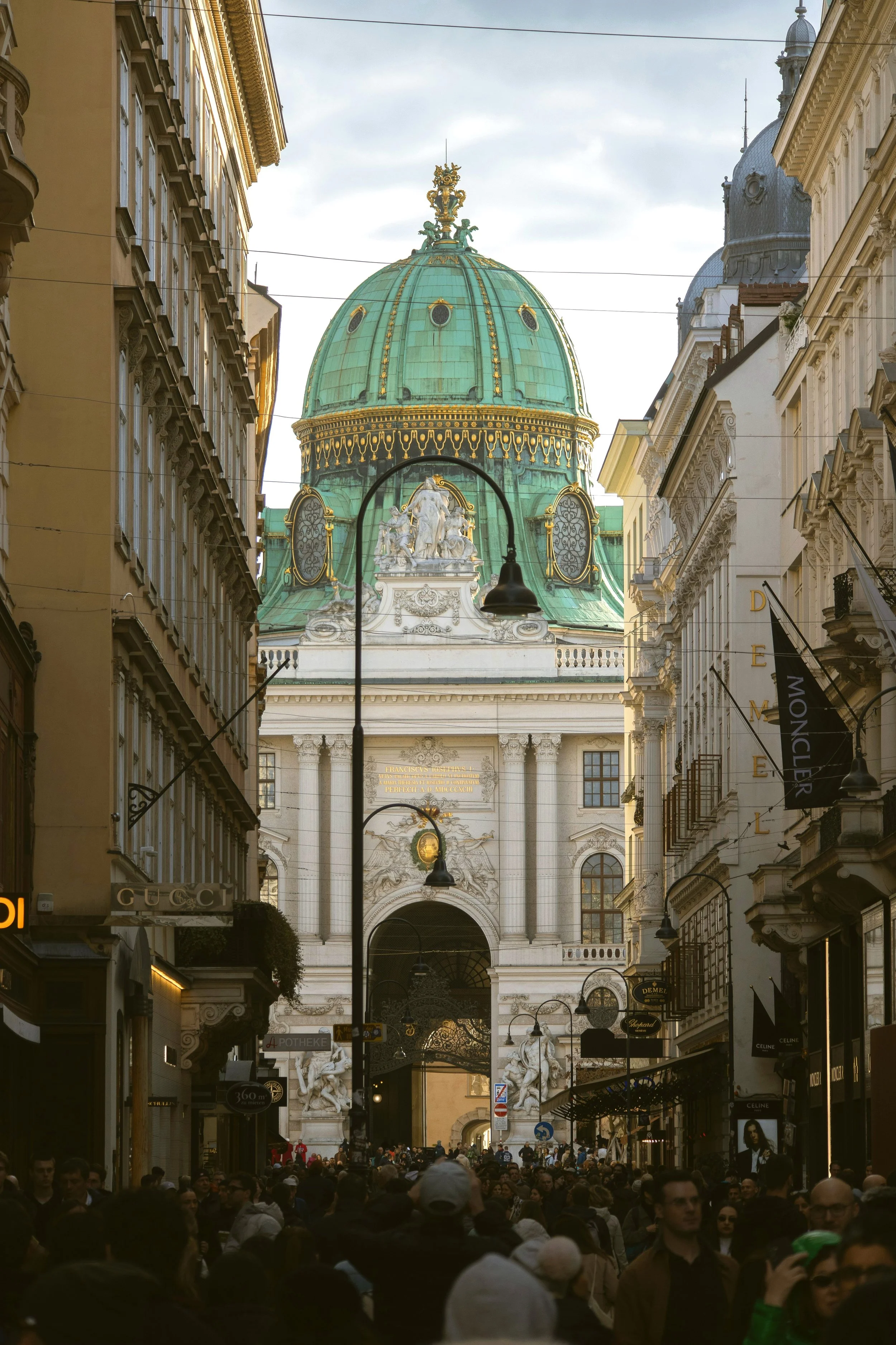 Hofburg dome seen from a street in the Innere Stadt, Vienna's old town.