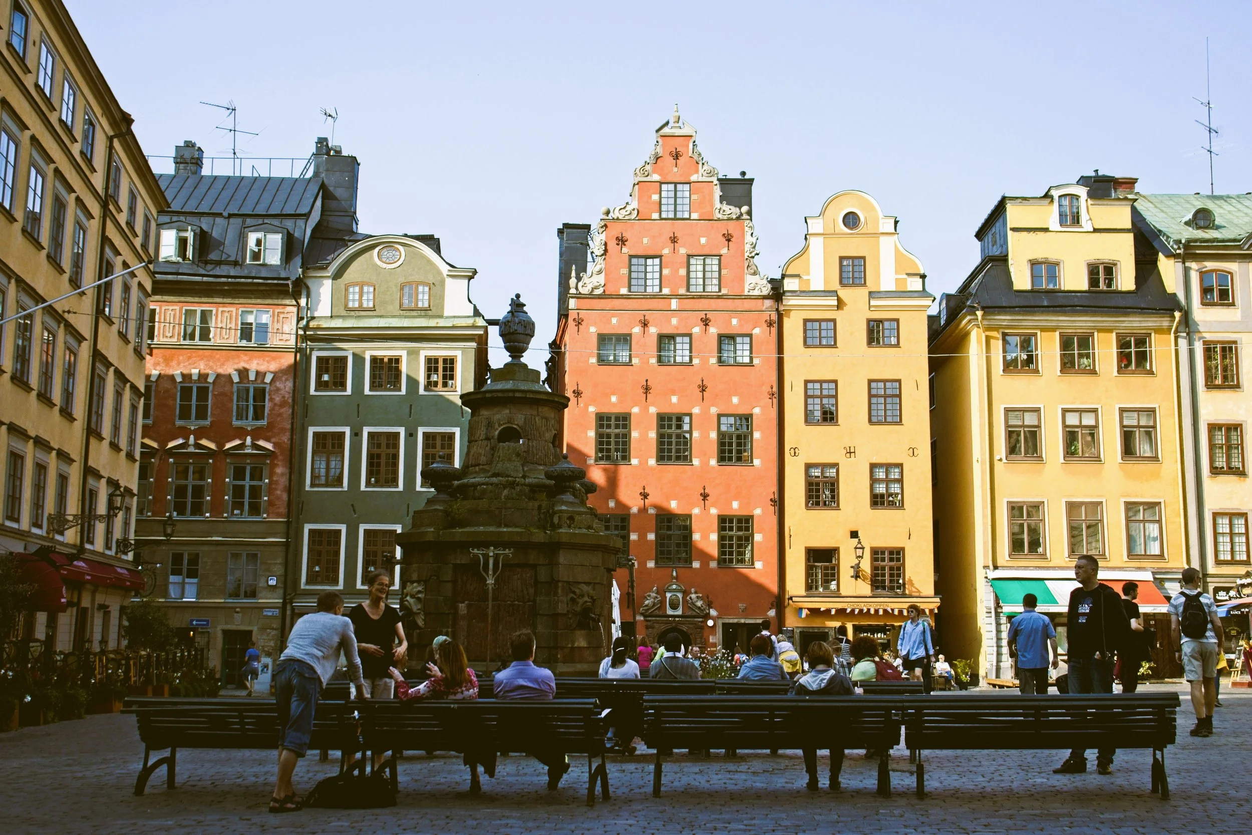 Colorful gabled townhouses on Stortorget square in Gamla Stan, Stockholm
