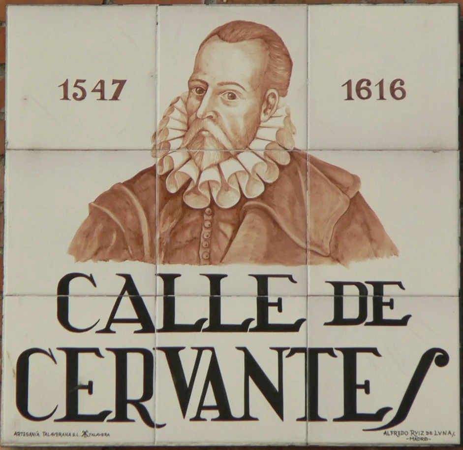 Tile street sign of Calle de Cervantes in the Barrio de las Letras, Madrid