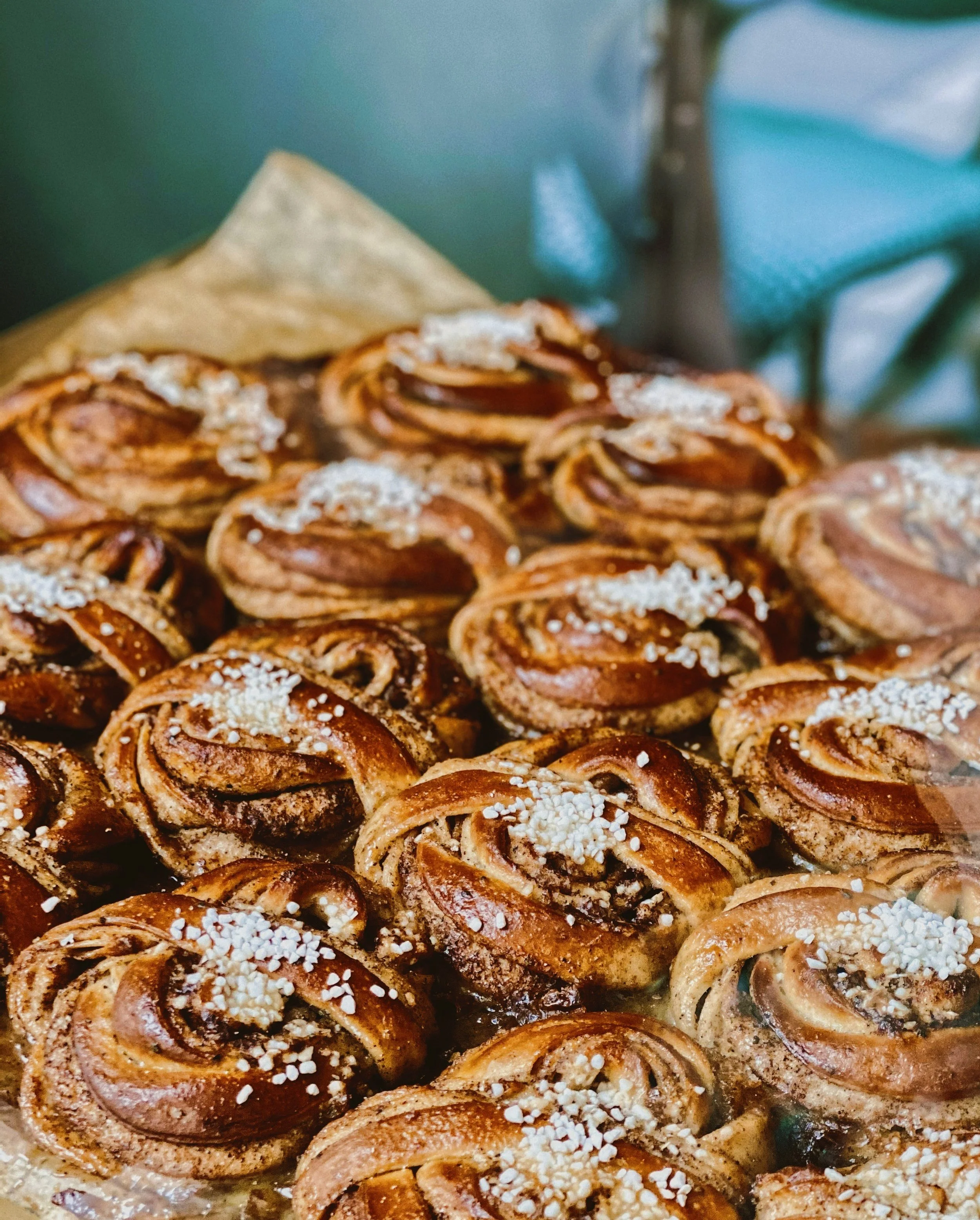 Swedish cinnamon buns with pearl sugar