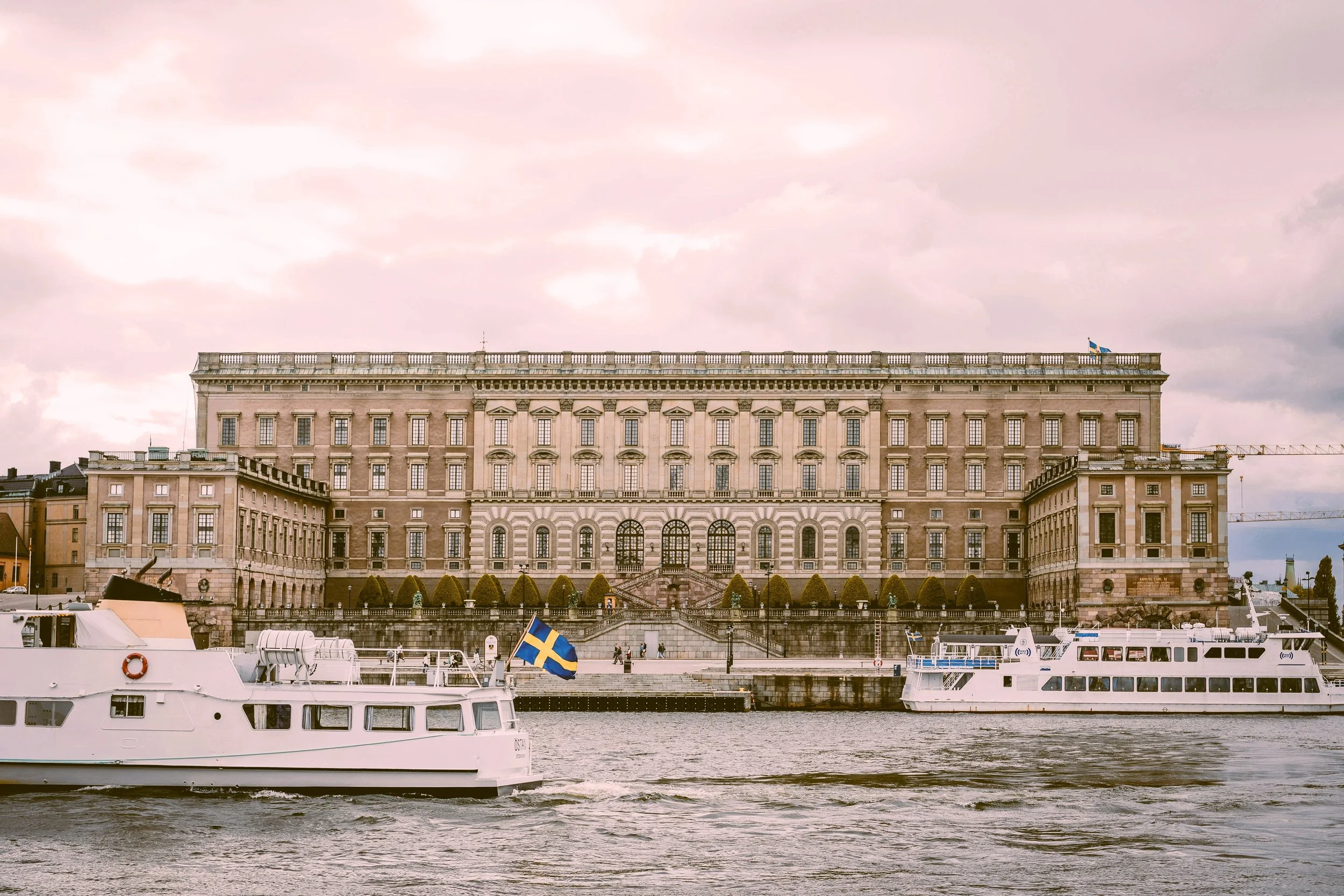 Royal Palace across the water with boats in front, Stockholm