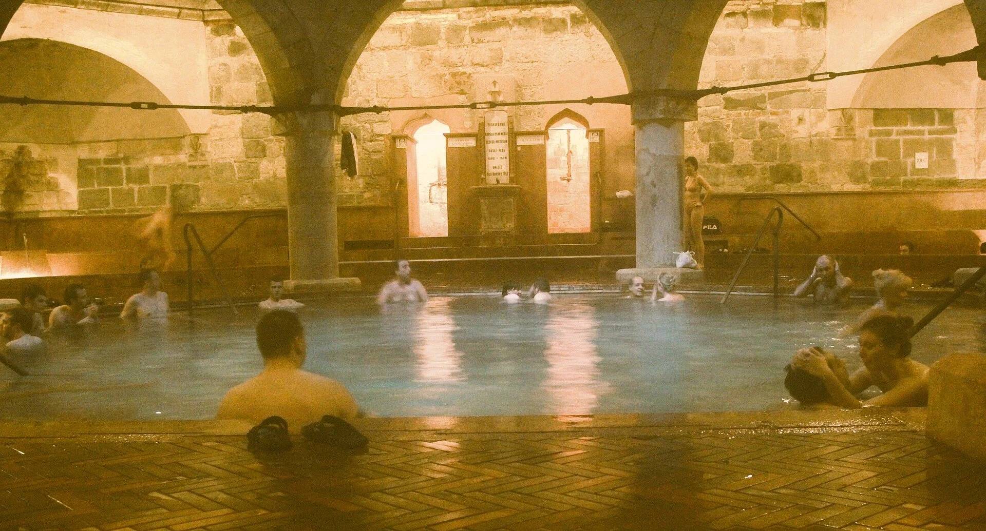 Bathers in the Ottoman-era thermal pool at Rudas Baths, Budapest