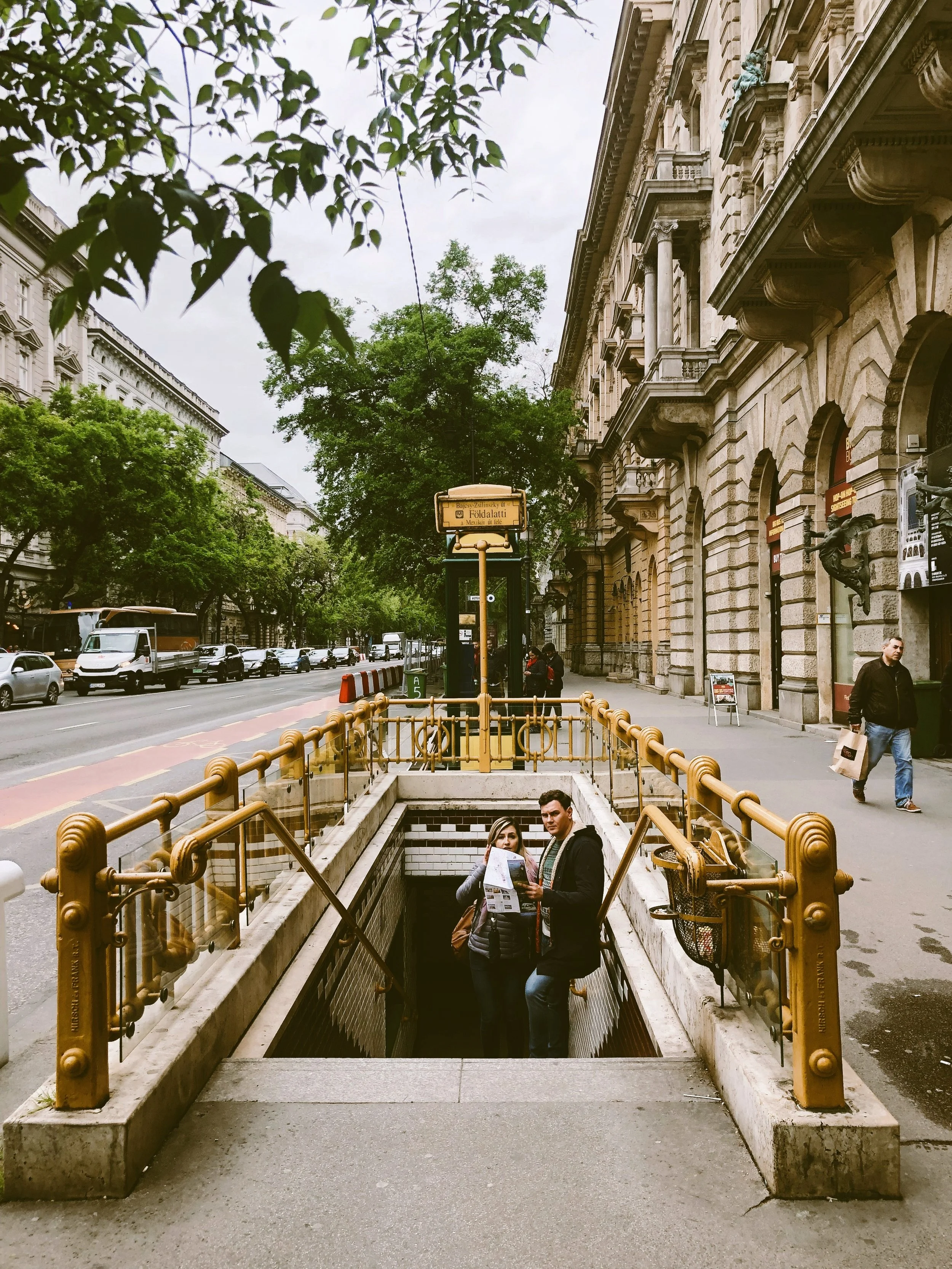 Ornate staircase to the Földalatti (Millennium Underground) on Andrássy Avenue, Budapest