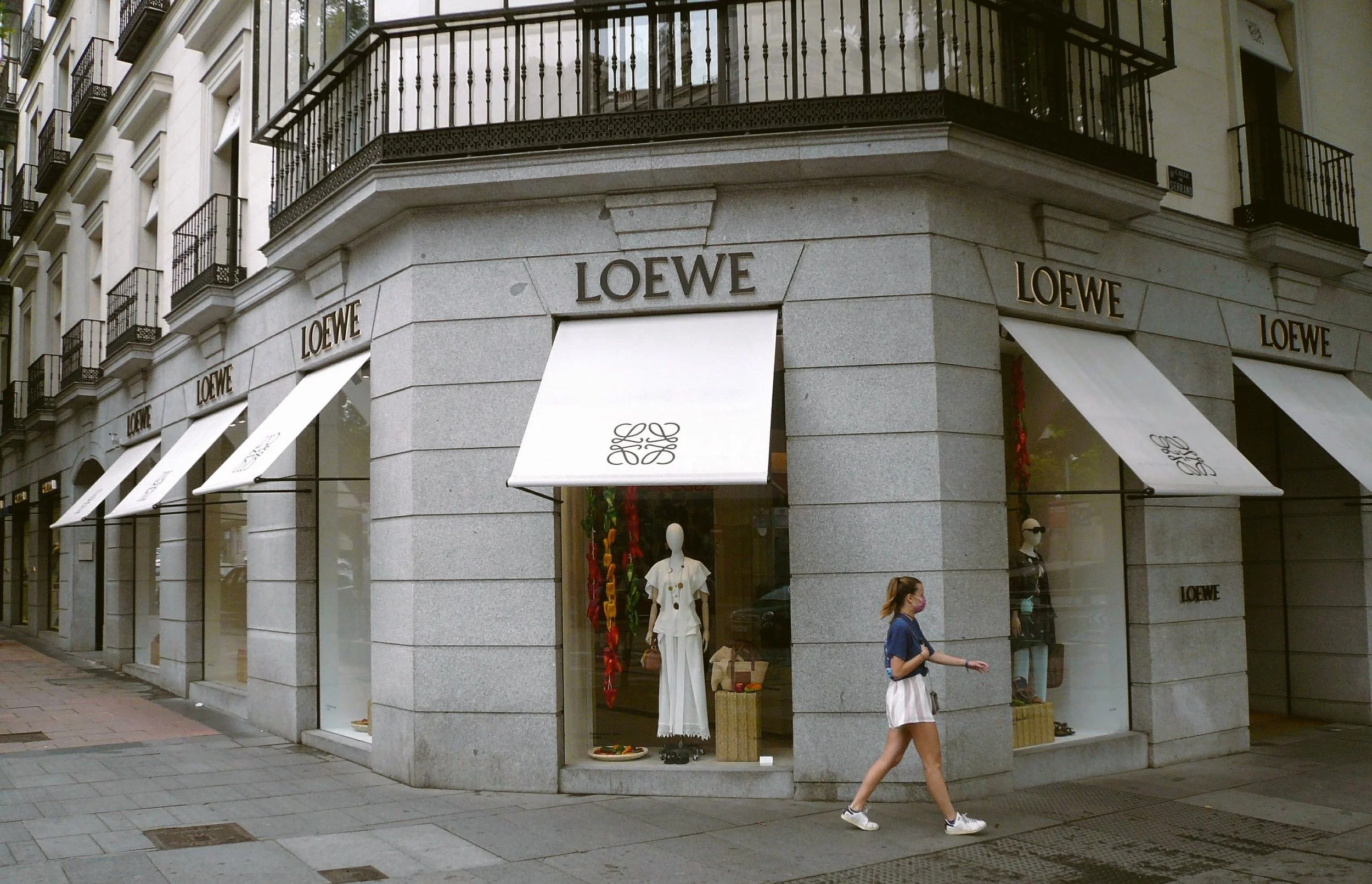 Loewe store on Serrano Street with mannequins in the display windows, Madrid