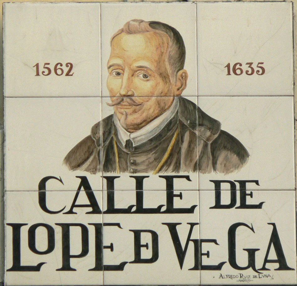 Tile street sign of Calle de Lope de Vega in the Barrio de las Letras, Madrid