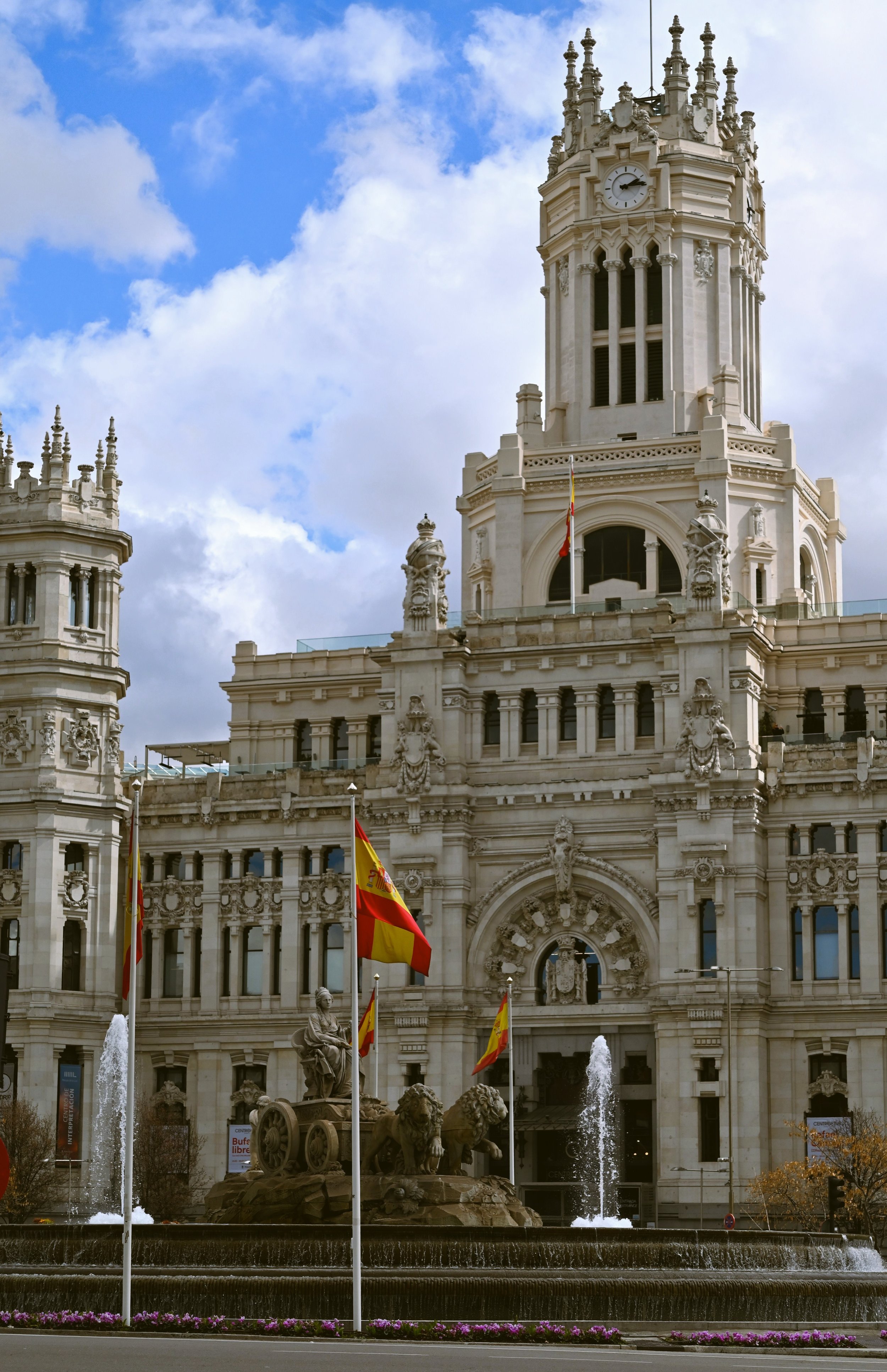 Cibeles Palace with its ornate facade and central clock tower, Madrid