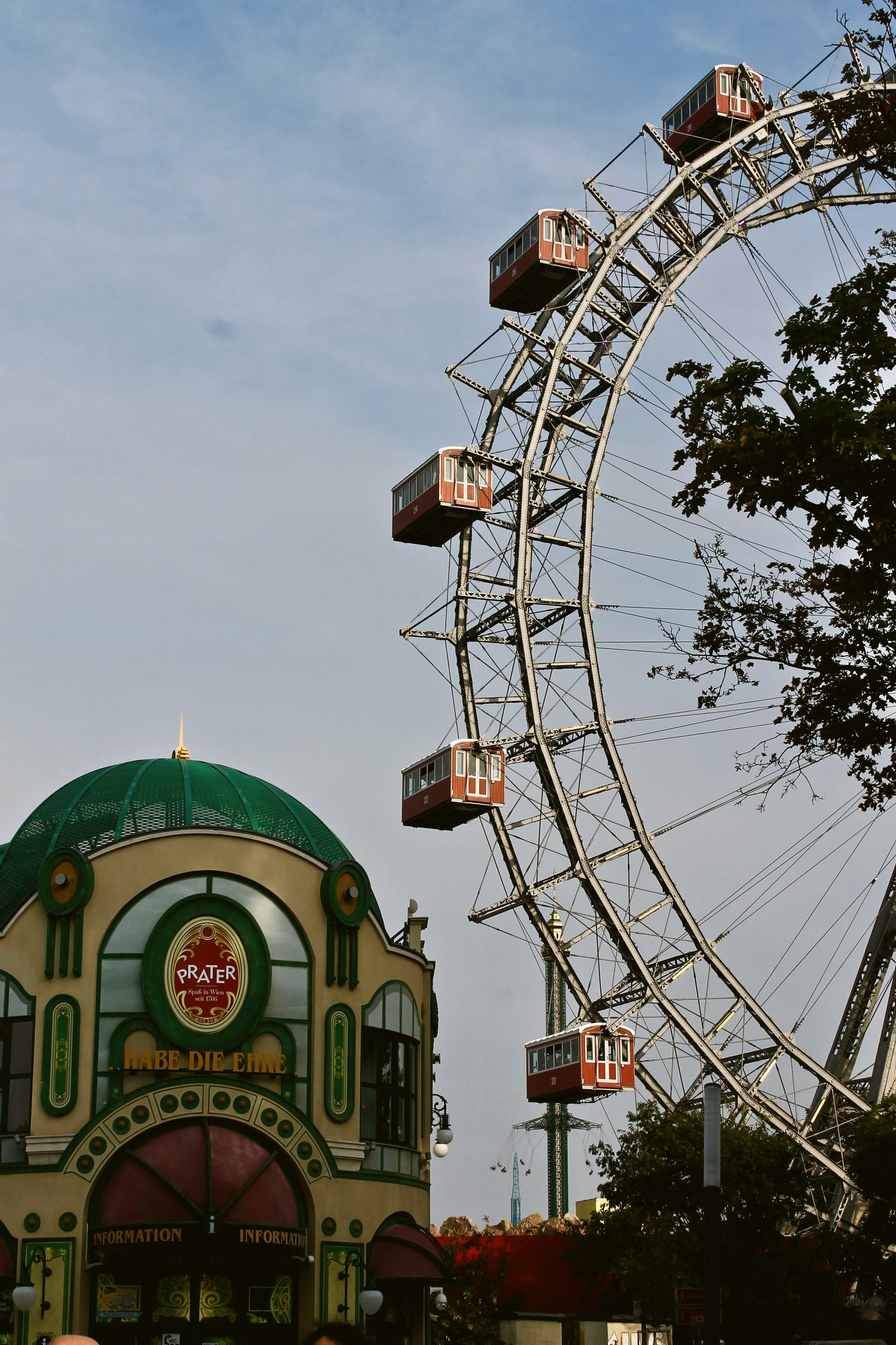 The Wiener Riesenrad ferris wheel above the Prater amusement park, Vienna.