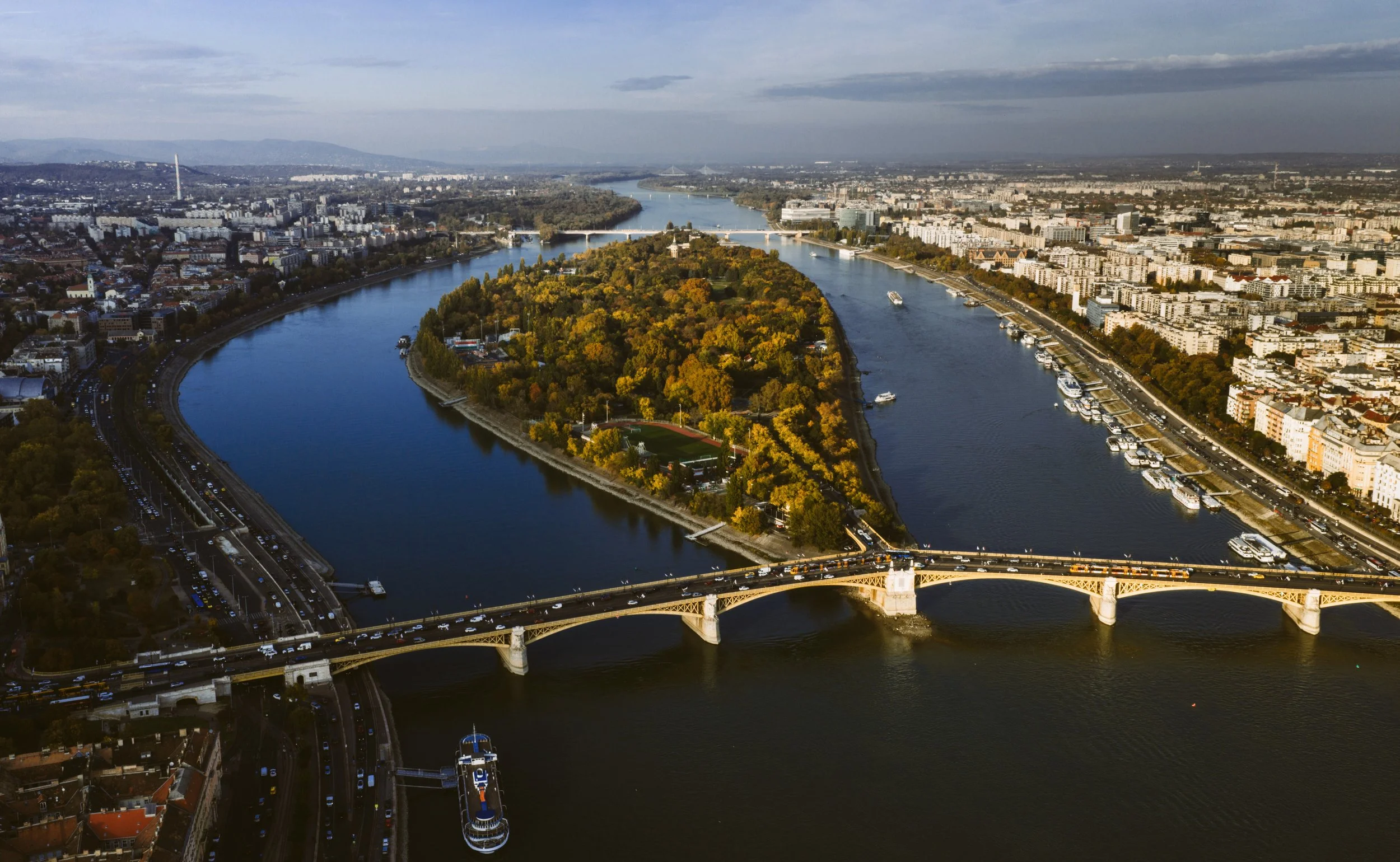 Aerial view of Margaret Island and the Danube, Budapest