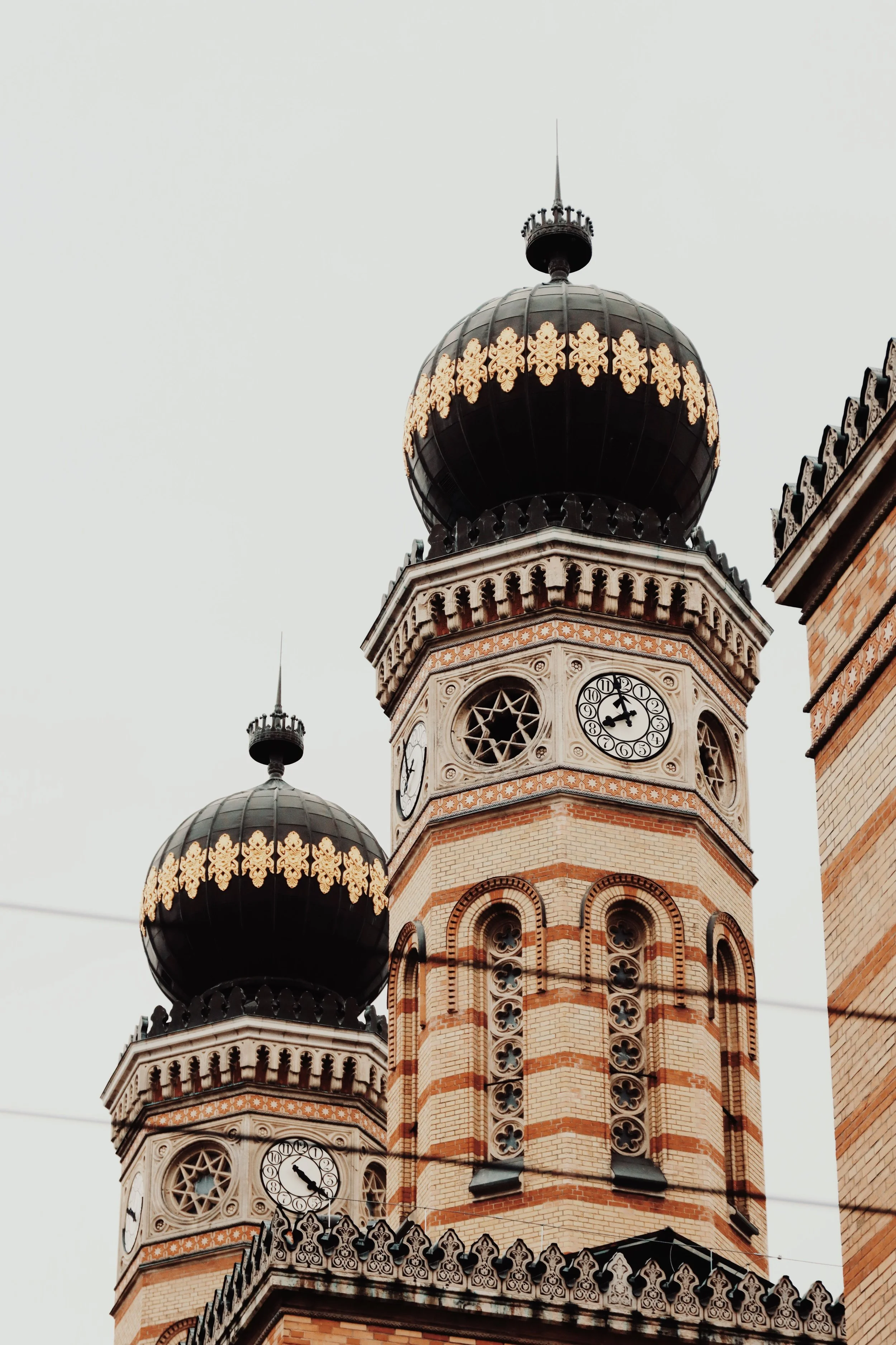 Twin onion-domed towers of the Dohány Street Synagogue, Jewish quarter, Budapest