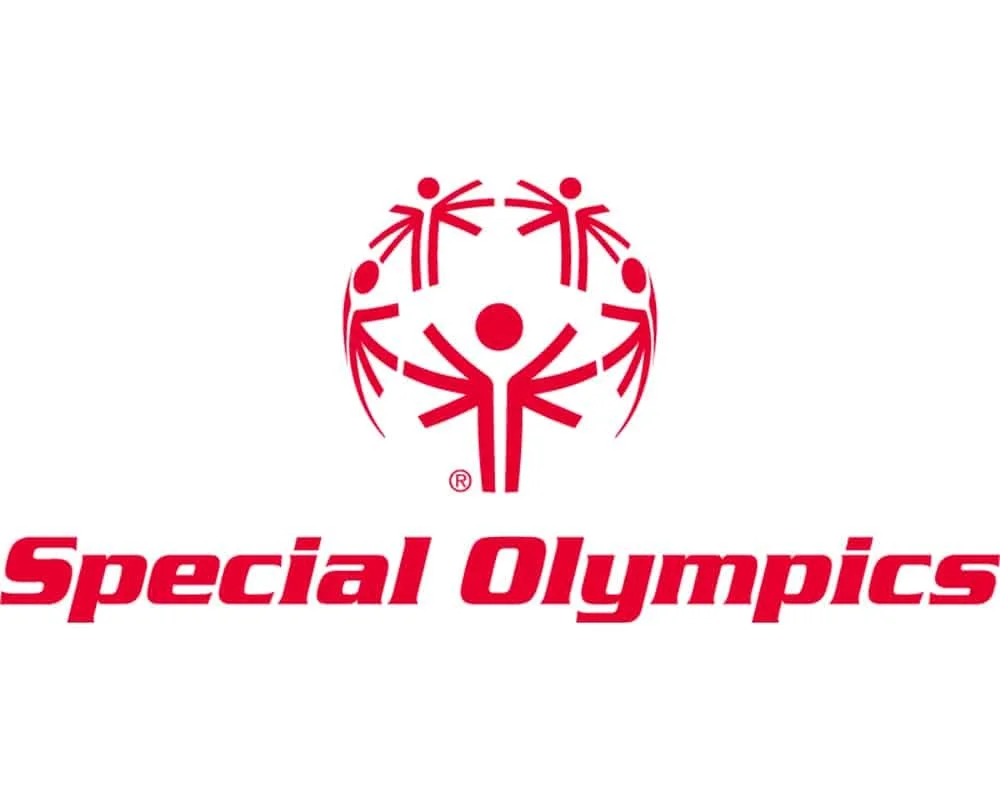 Logo for Special Olympics featuring stylized figures forming a circle around a central figure, with the text 'Special Olympics' below in red.