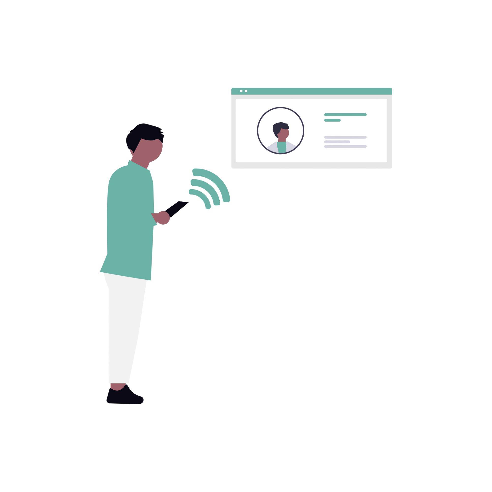 A digital illustration showing a person using a smartphone, expressing easy sign up.